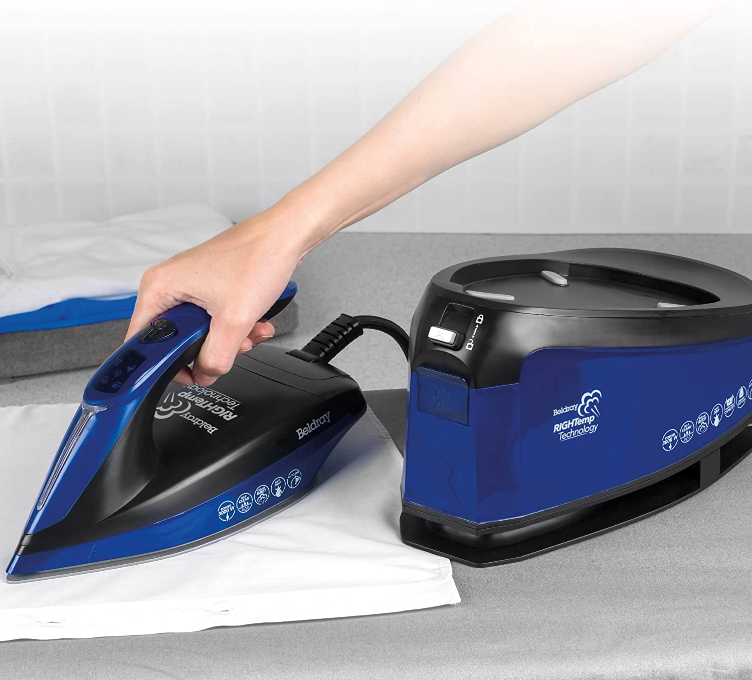 Beldray Steam Station Iron in use.